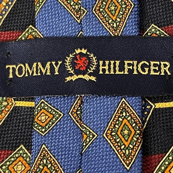 Tommy Hilfiger Tie.Diamond Pattern w/ Red and Blue Stripes.Imported Italian Silk - Picture 5 of 8